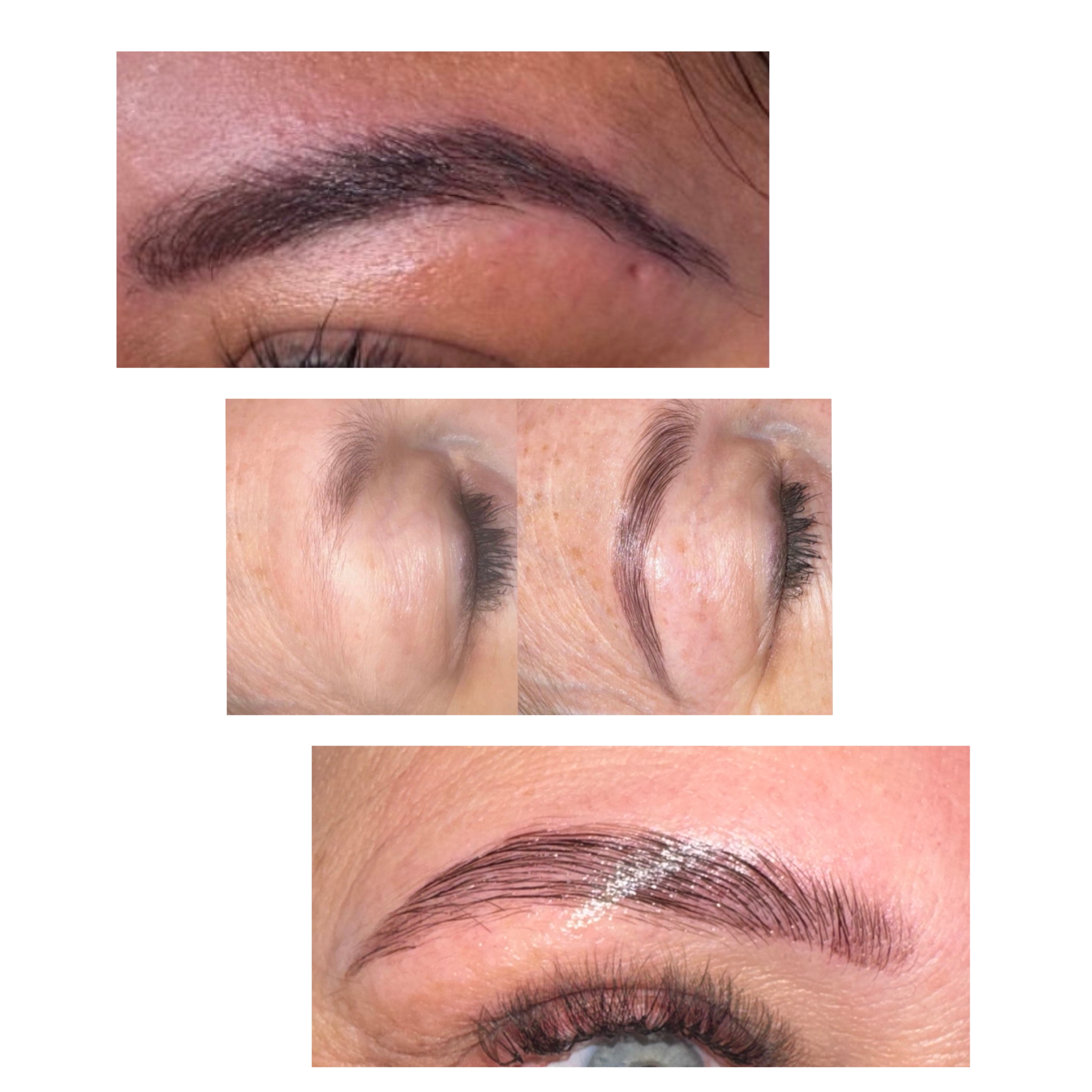 Different styles of eyebrow treatments at SuperBloom Aesthetics + Wellness featuring, eyebrow lamination and tint, eyebrow tint and wax, eyebrow wax and Lamination