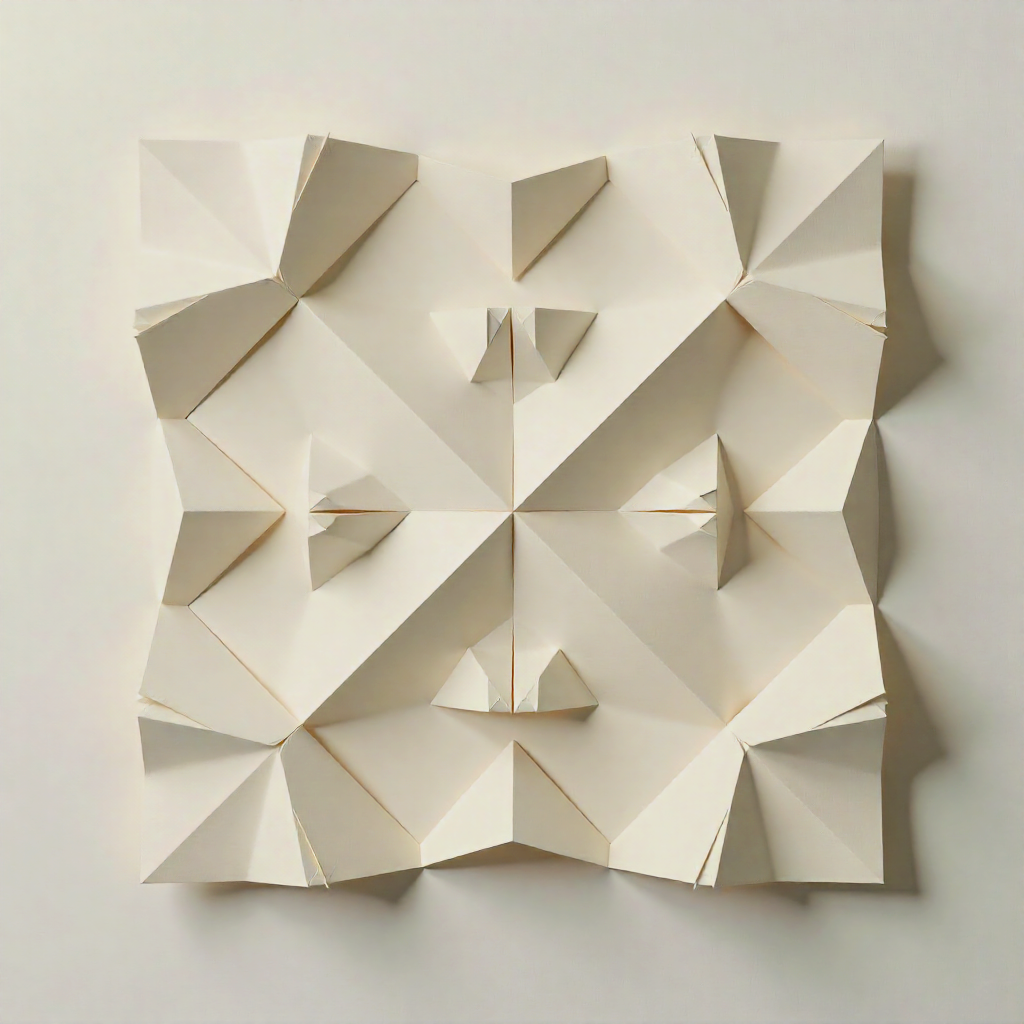 Origami paper folded into a bear face with shading to create facial features