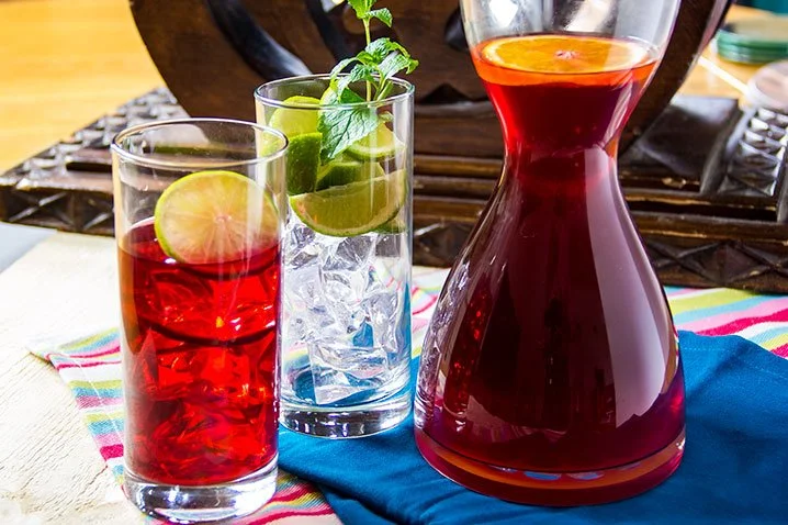 A cold and refreshing hibiscus drink