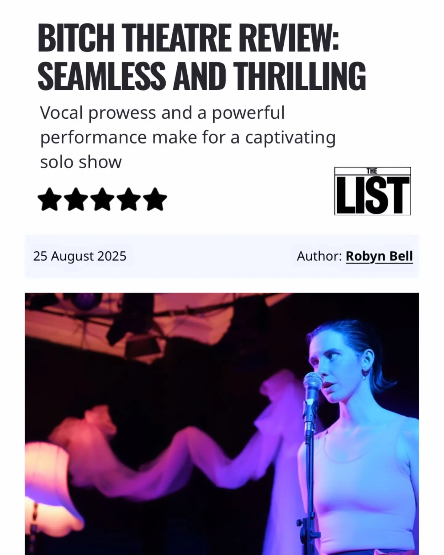 As BITCH does its getout of @thepleasance , we are thrilled to wake up with our final review - another 5 stars, this time from @thelistuk 🎉 

The perfect end to the month of @edfringe

Our team is due a big sleep! But for now thank you all for comin