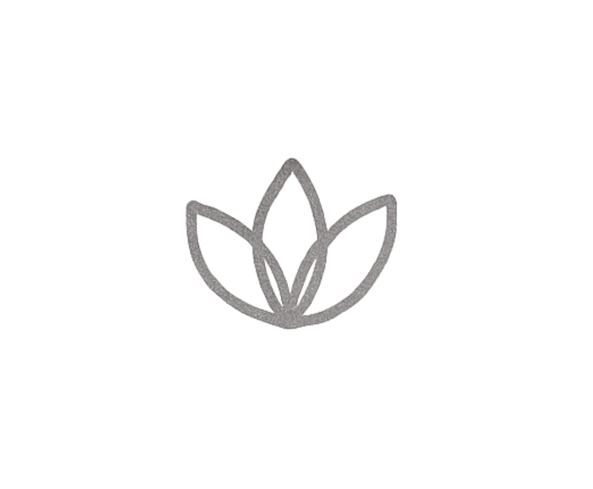 Minimalist gray outline of a stylized flower with three petals, centered on a black background.