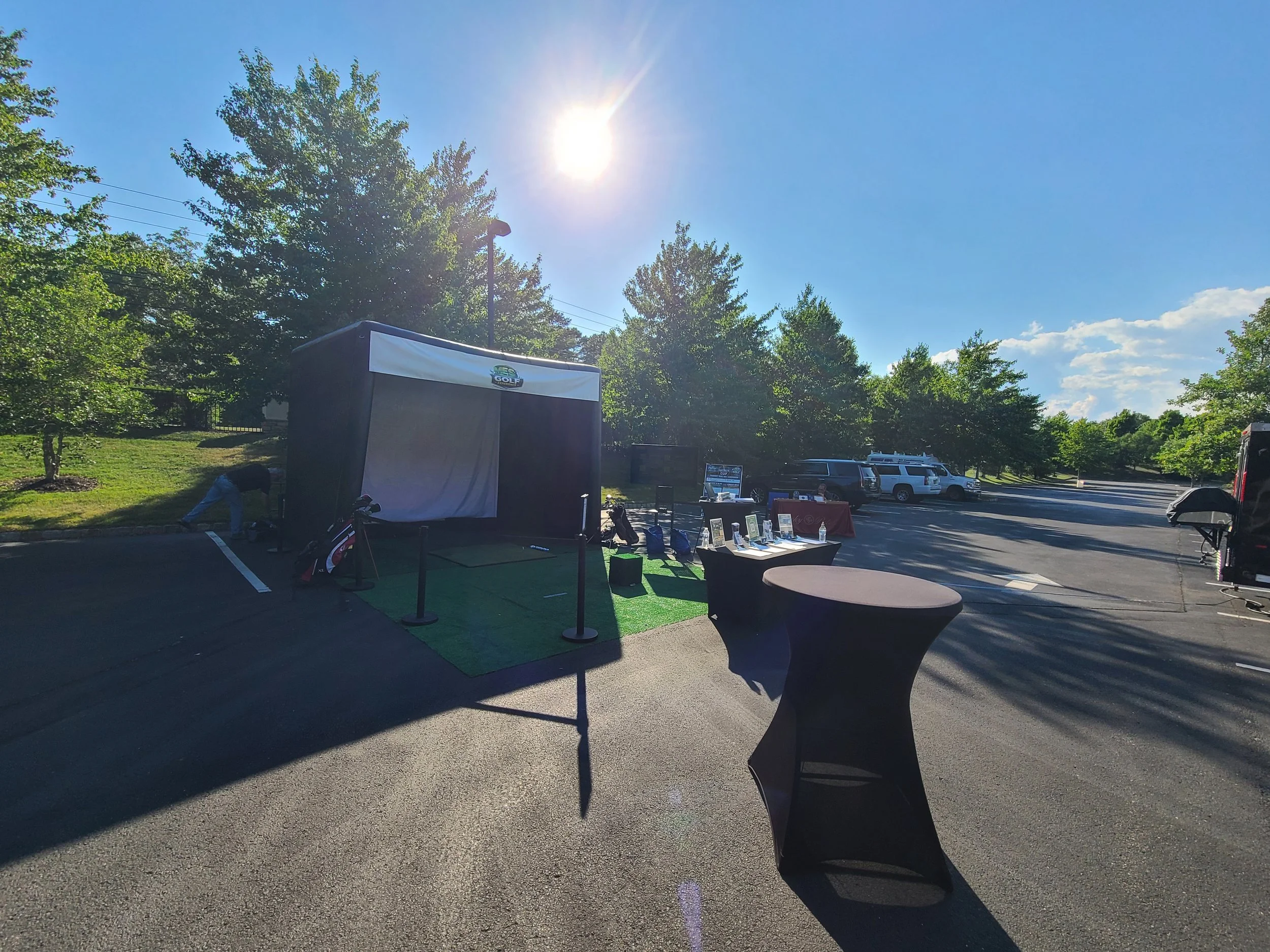 MES Golf Experience Mobile Golf Simulator Set-up at a Men's Social Event