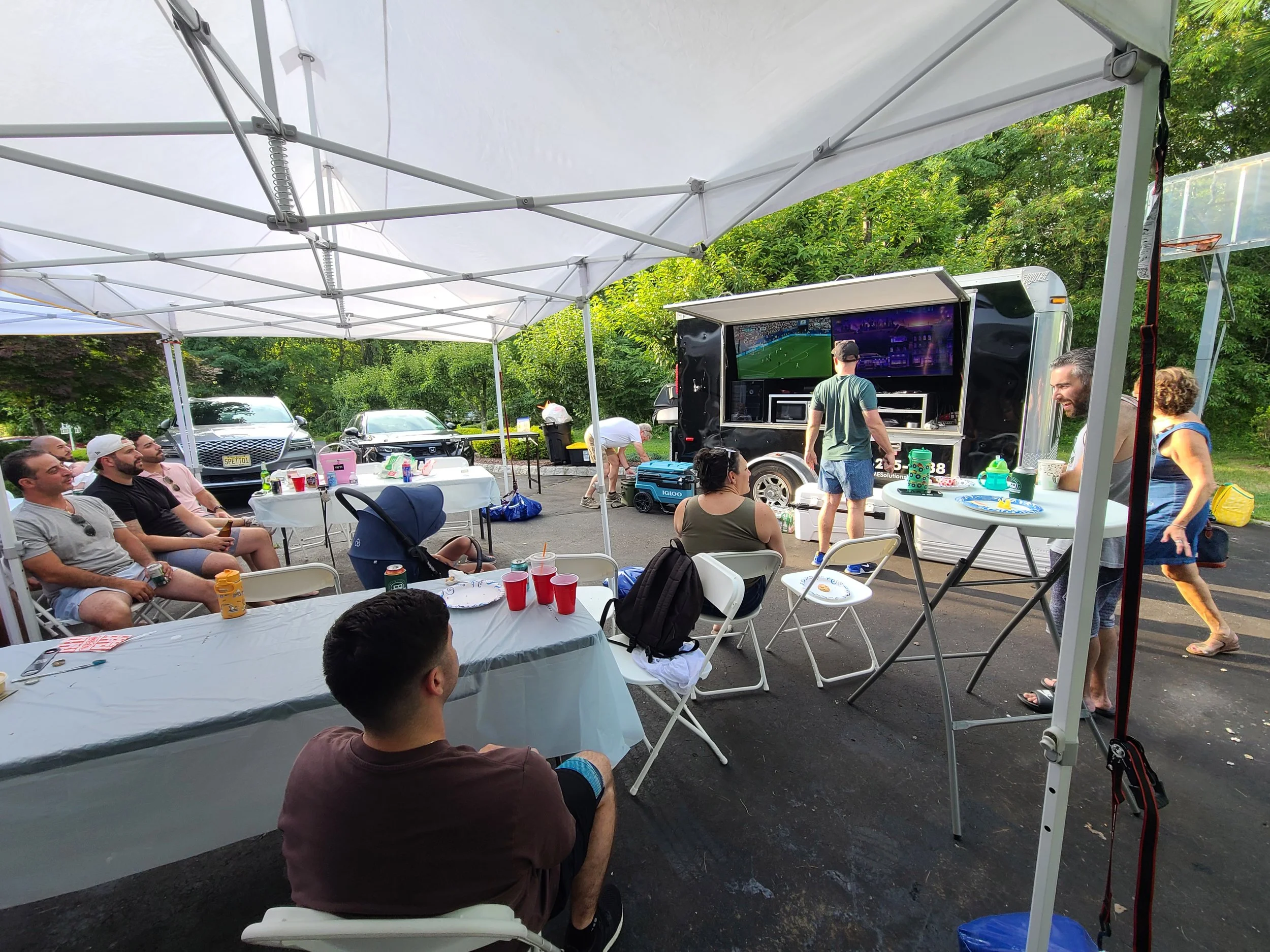 MES Golf Experience Mobile Golf Simulator and Event Trailer Set-up for a FIFA Watch Party & Birthday Party