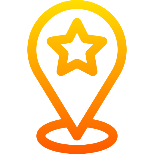 Pixelated orange and yellow badge or medal with a star in the center, on a black background.