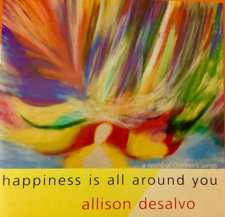 Colorful abstract painting with swirling brushstrokes and a yellow caption strip at the bottom.