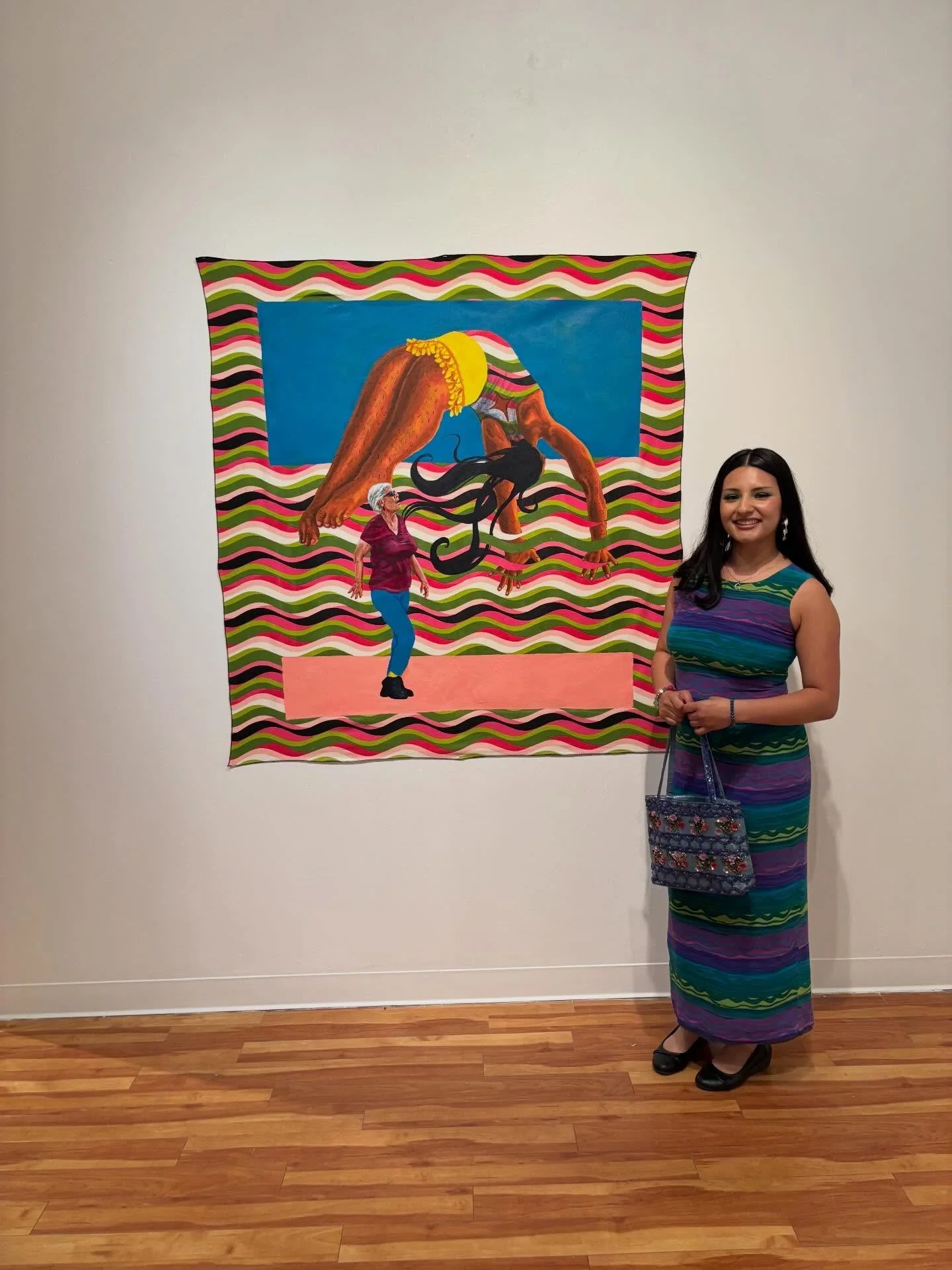 Citlali Delgado (@artecitlali ) was working on paintings that experiment with different surfaces and pattern and a beautiful sidewalk mural.

#art #painting #contemporarypainting #rgv #brownsville