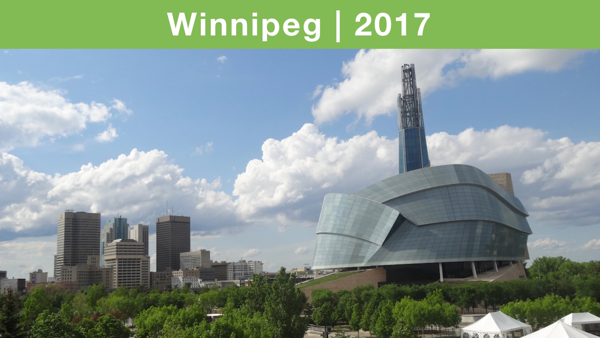 Winnipeg skyline behind Human Rights Museum 2017