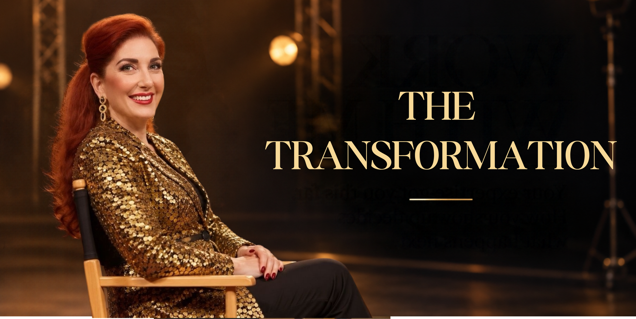 The Transformation, Demet Tuncer seated in a director's chair on a dark stage.