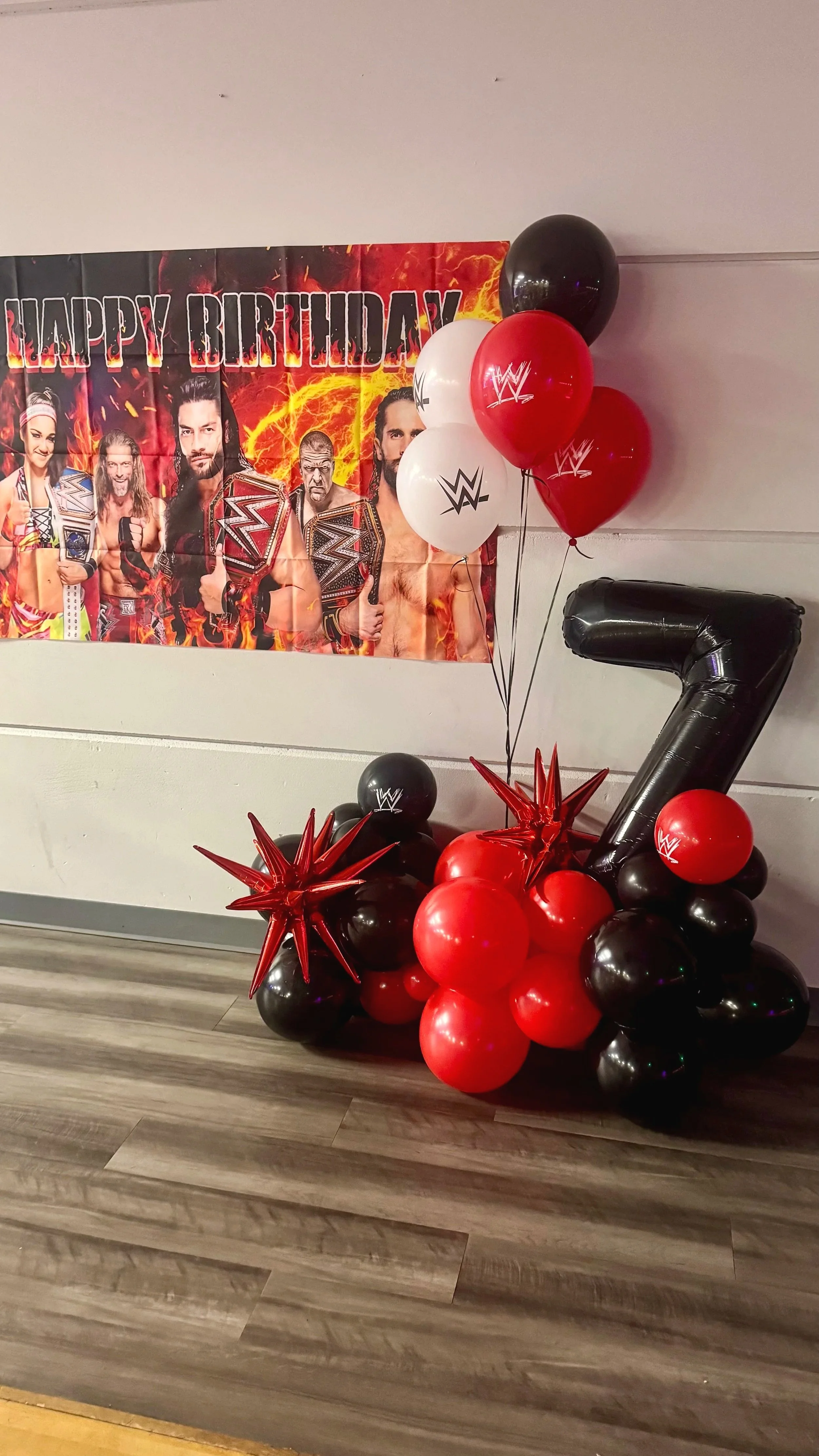 WWE red and black balloons for boys birthday