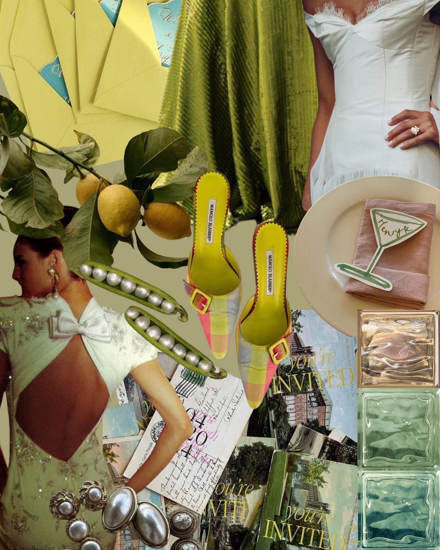 feeling extra lucky this march! ;)💚

always leaning into alllll the citrus tones, glossy greens, and playful patterns!! 🍋🍀🫒🤍

# kg&amp;co.
#weddingplanner #design #moodboard #march