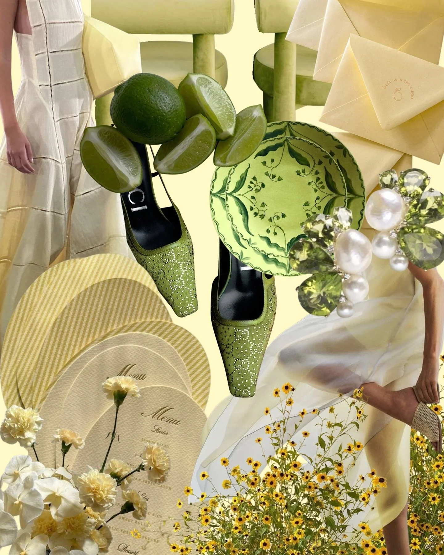 a study in butter yellow and spring light. 

soft textures layered with glossy moments, delicate florals paired with punchy greens, and details that feel equal parts playful and polished.

garden lunches that turn into golden hour dinners, spritz in 