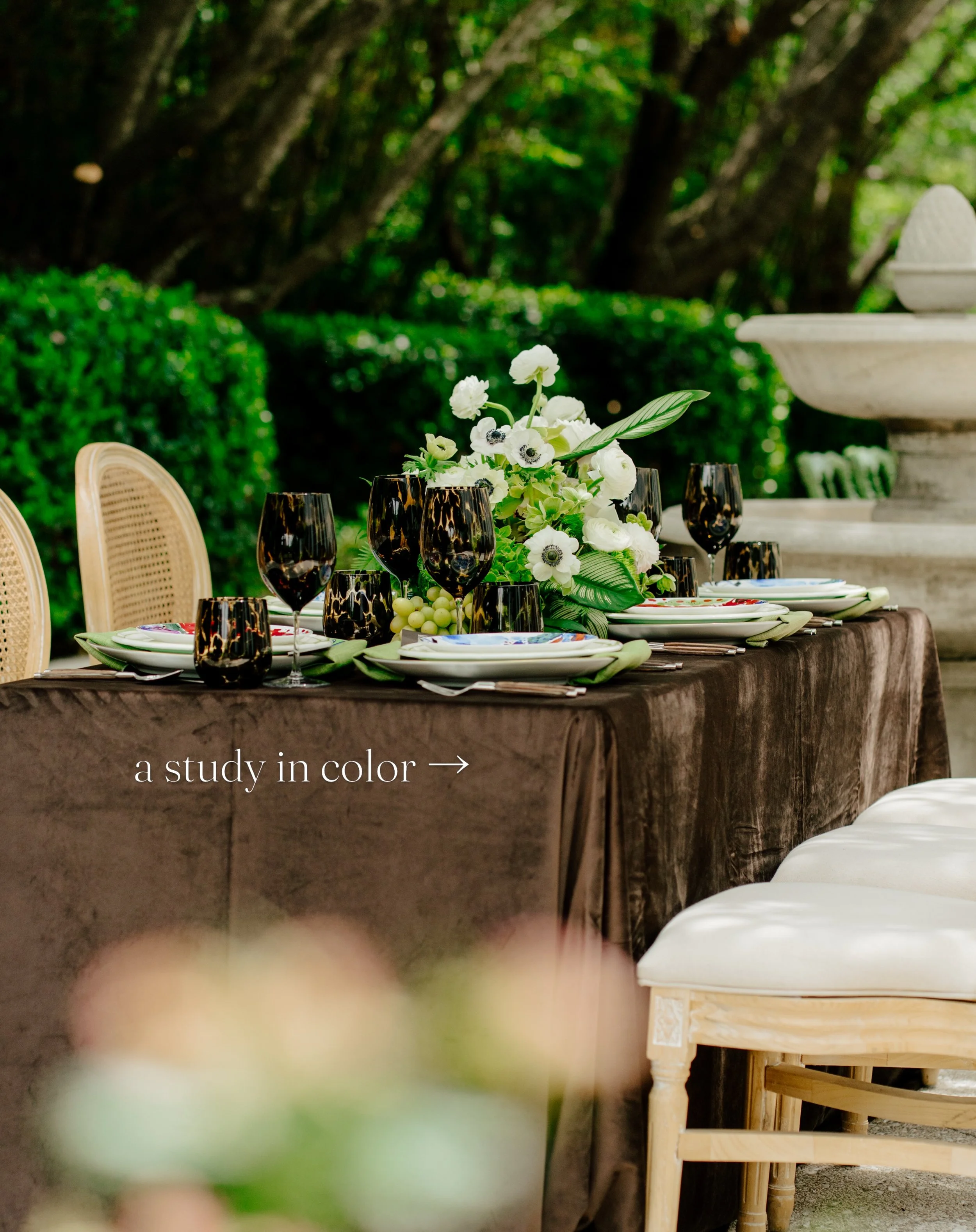 design is built in layers. the palette is where every tablescape begins.

it establishes atmosphere, creates balance, and gives every element a sense of belonging. from the stationery to the florals, every shade is considered. nothing is arbitrary. n