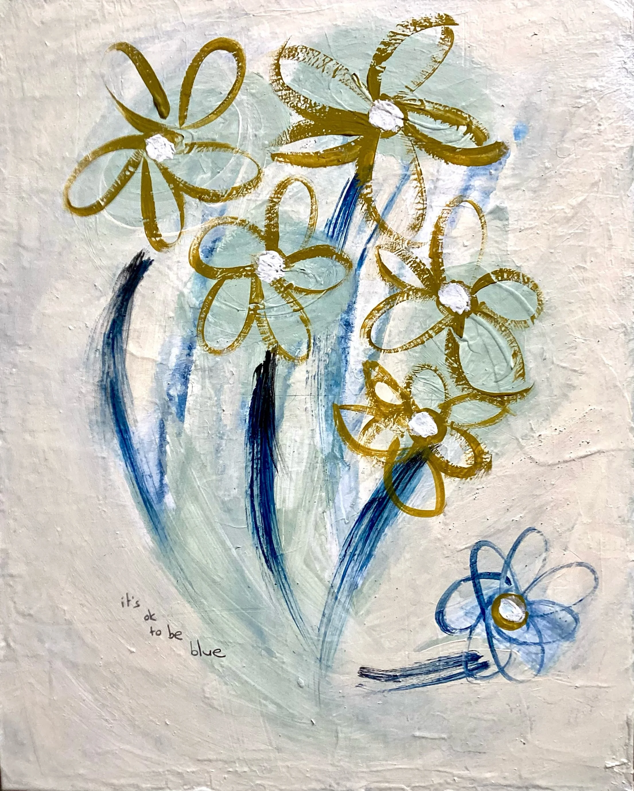 The very succinctly titled,
&ldquo;Remember When Daisies Were Green (yet there was always a blue one)&rdquo;

Mixed Media Artwork with Happiness