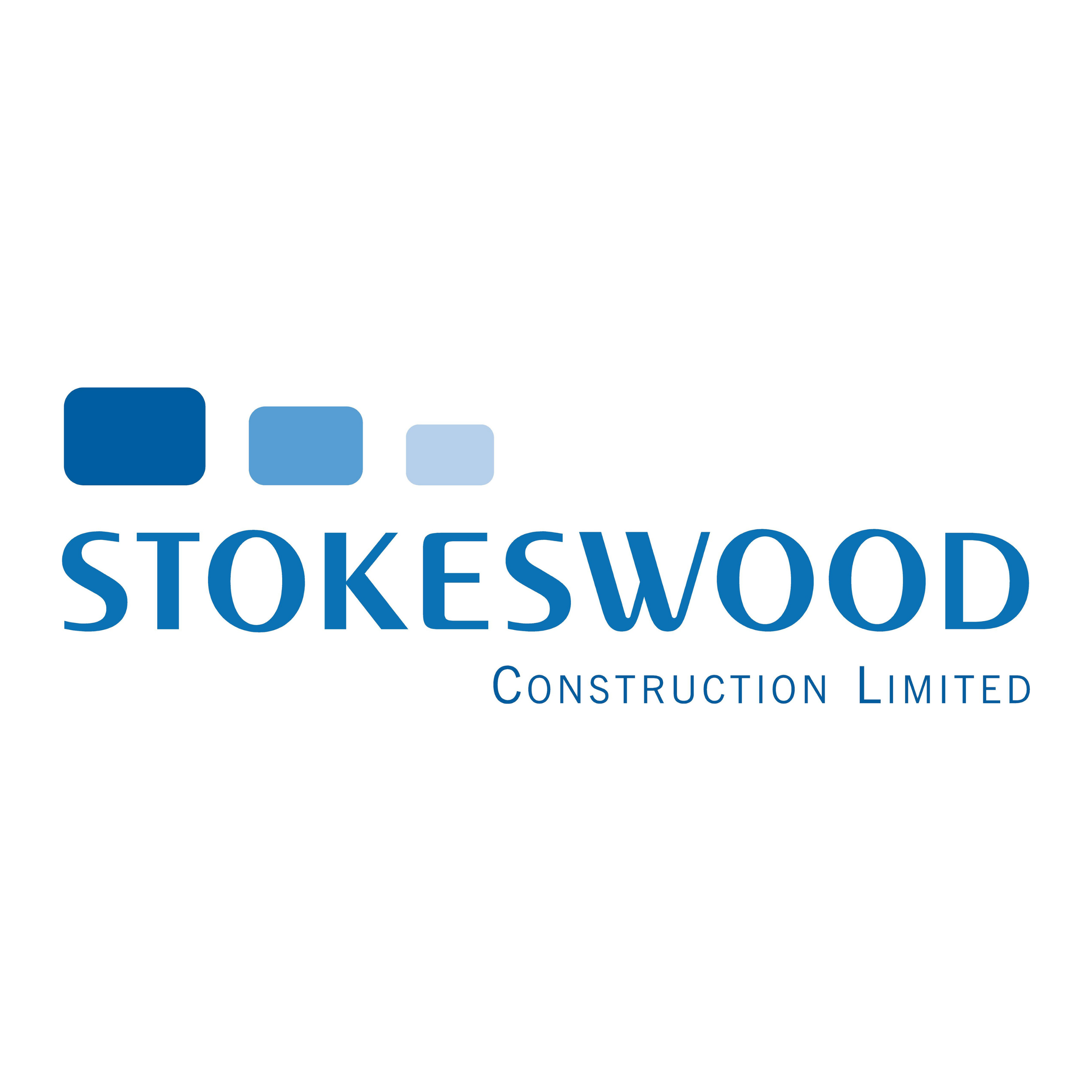 Stokeswood Construction Limited company logo with three blue squares decreasing in size and the company name in blue text.