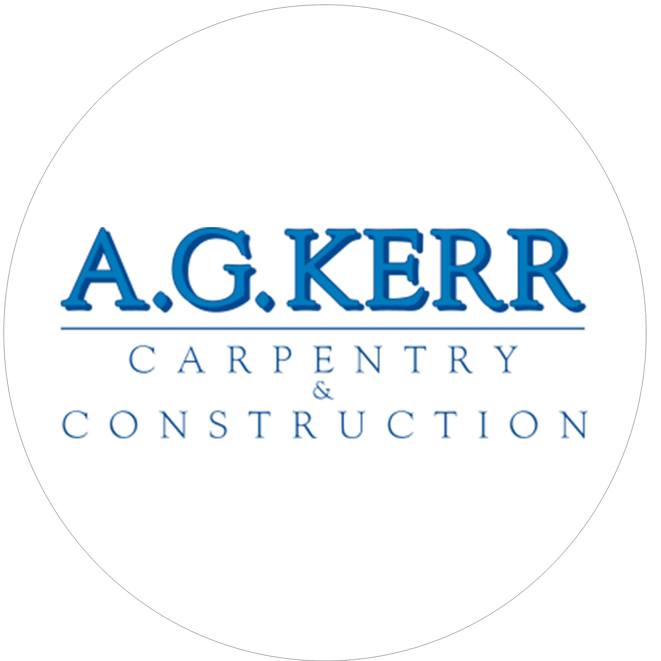 Logo with the text 'A.G. Kerr Carpentry & Construction' in blue and white.