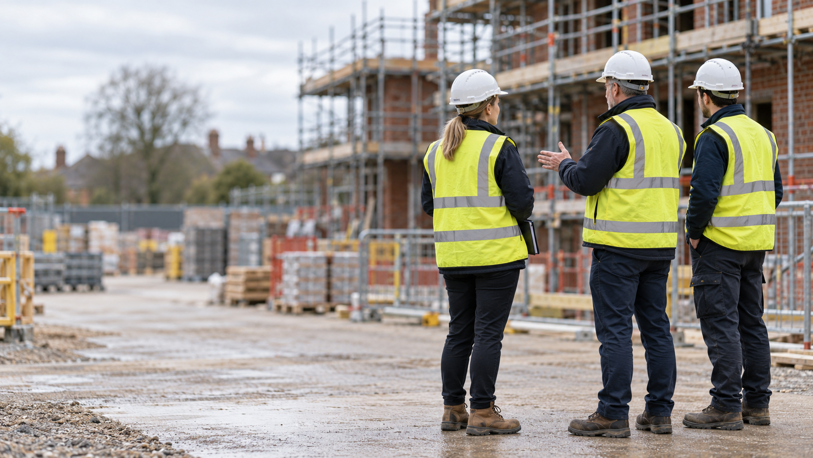 Construction working giving an induction