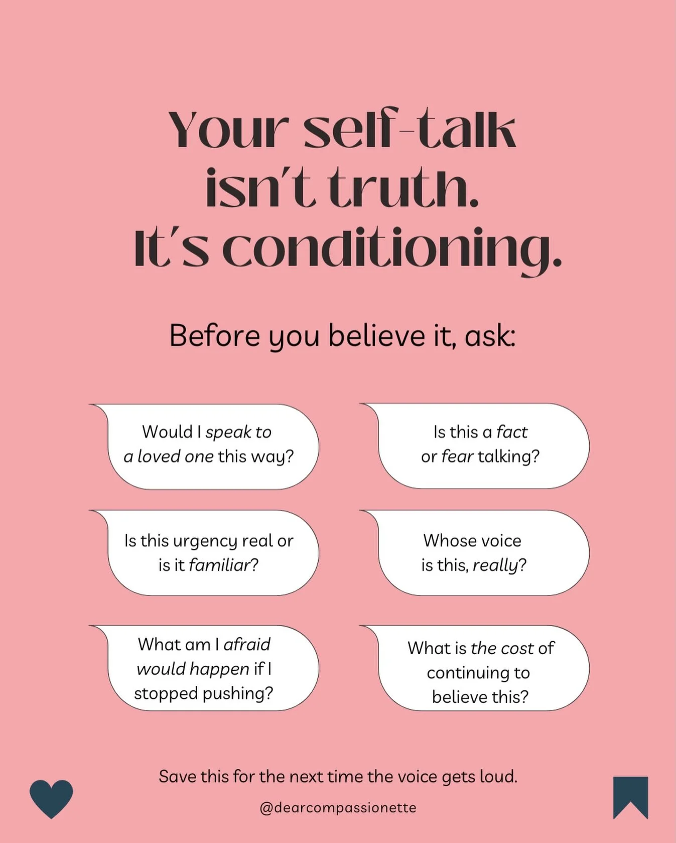 Your self-talk isn&rsquo;t truth. It&rsquo;s something you inherited, absorbed, and eventually stopped questioning.
 
The inner critic sounds so authoritative. So certain. So concerned about your best interests. But most of the time it&rsquo;s not wi