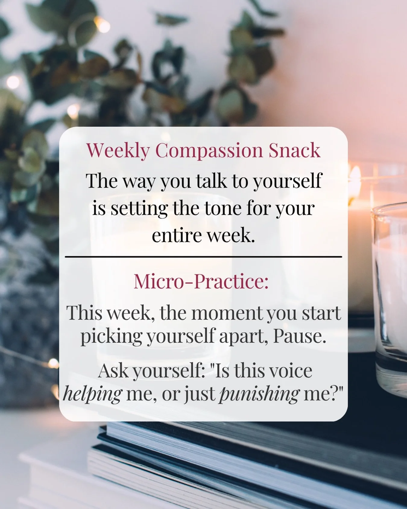 A gentle Monday check-in: The way you talk to yourself sets the tone for your entire week and we often don&rsquo;t even notice! Our inner voice can turn sharp, critical, or punishing - especially when we&rsquo;re stressed, tired, or trying to get thi