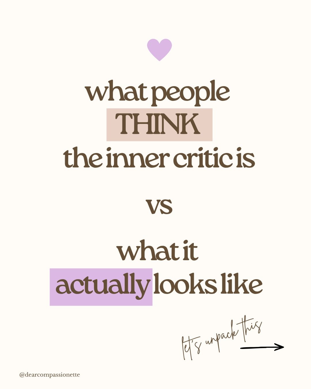 Most people think the inner critic is loud, angry, and cruel. And sometimes it is!

But more often it sounds like:

😞&ldquo;You probably annoyed them.&rdquo;
😞&ldquo;You should&rsquo;ve handled that better.&rdquo;
😞&ldquo;Why can&rsquo;t you just 