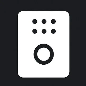 Minimalist icon featuring a white electric guitar pedal with two rows of black knobs, set against a dark background.