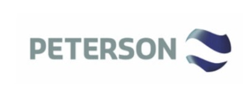 Peterson company logo with stylized wave design.
