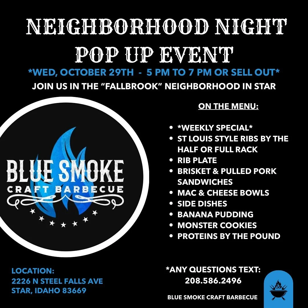 🔥 Neighborhood Night Pop-Up! 🔥
Join us THIS WEDNESDAY, October 29th from 5 PM to 7 PM (or until sell out!) in the Fallbrook Neighborhood in Star!

🍽️ On the Menu:
&bull; 🦃 Weekly Special: Smoked Turkey Sandwich &mdash; jalape&ntilde;o cranberry c