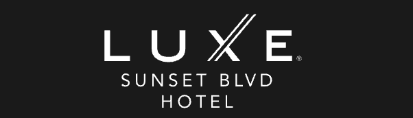 LUXE Sunset Blvd Hotel logo in white text on a black background.