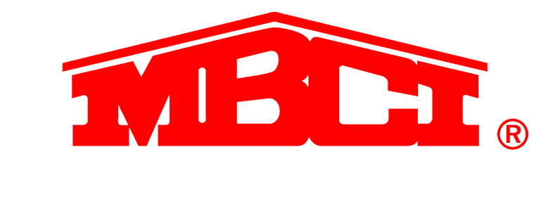 Logo for MBC Metal Roof and Wall Systems, with red house roof graphic above bold red 'MBC' letters and black and white text beneath.