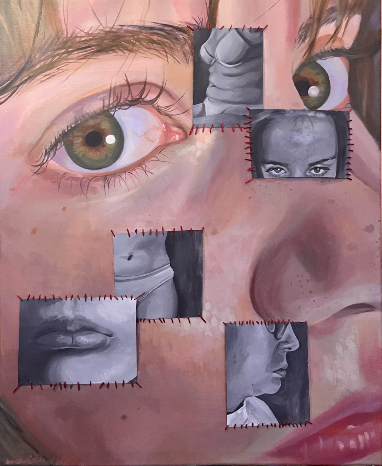 "Humility" - acrylic on canvas, embroidery