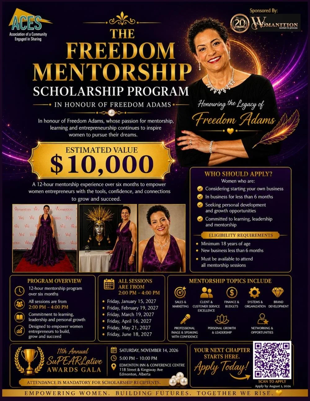 Freedom Mentorship Scholarship Program sponsored by ACES Alberta and Womanition