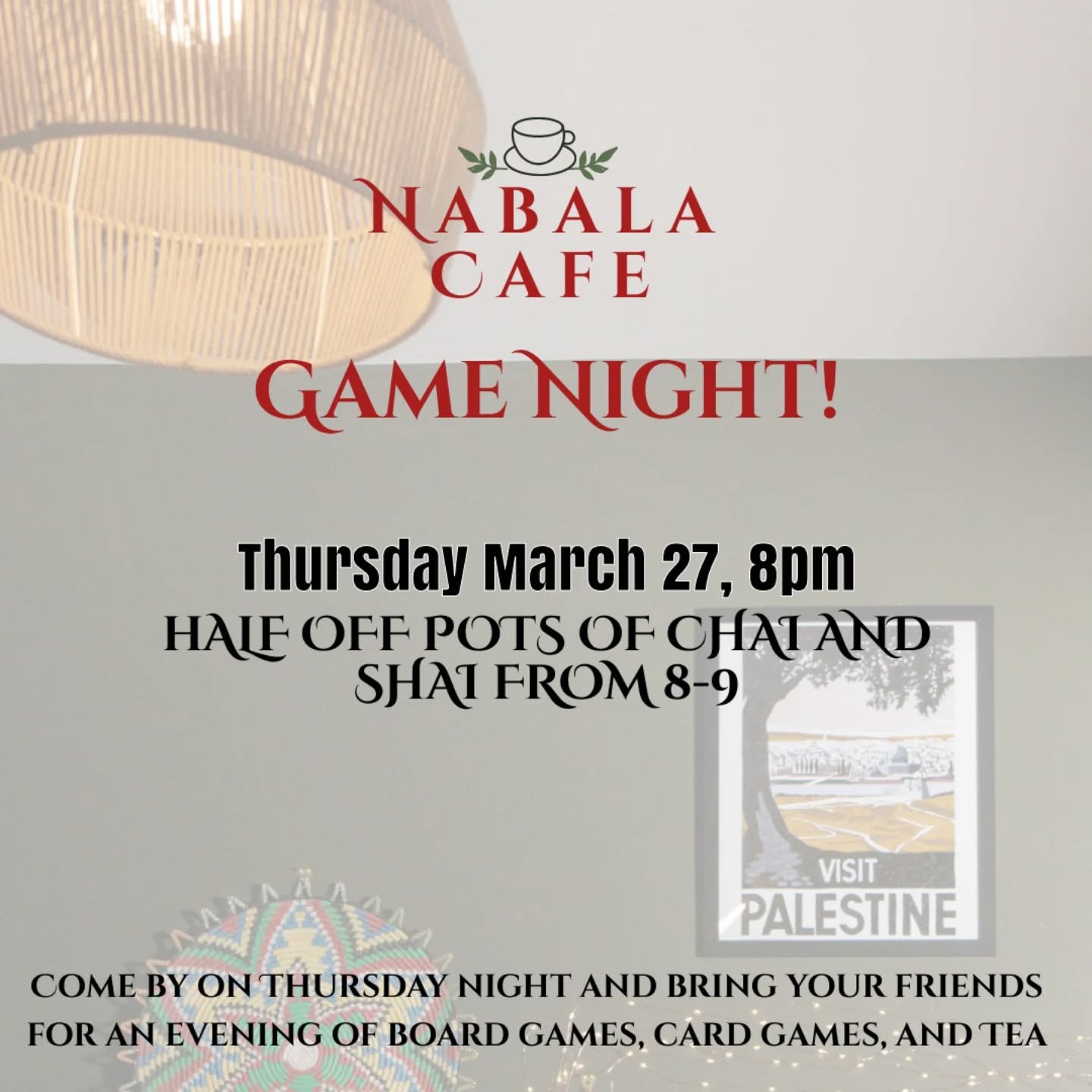 Join us on Thursday evening for a game night from 8 until we close at midnight.
Come take advantage of our super late Ramadan hours after iftar or taraweeh for one of the final times this month. Bring your friends for a night of games, caffeine, an