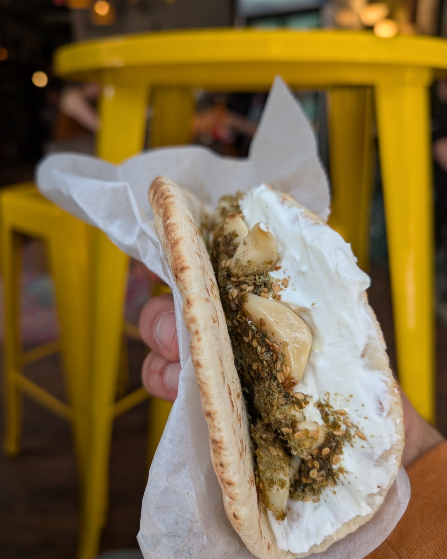 Try adding roasted garlic, olive oil, and zaatar to our labneh pita to take it to the next level π scroll to see this beauty from every angle