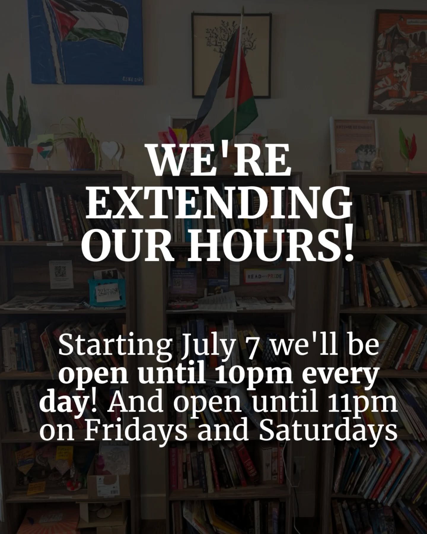 π¨MAJOR ANNOUNCEMENTπ¨
Starting on Monday July 7 we'll be open until 10pm 7 days a week, and Fridays and Saturday we're extending our hours to 11pm!
Whether you need a late night chai, a place to study, or just a cozy space to hang out--we'll be he