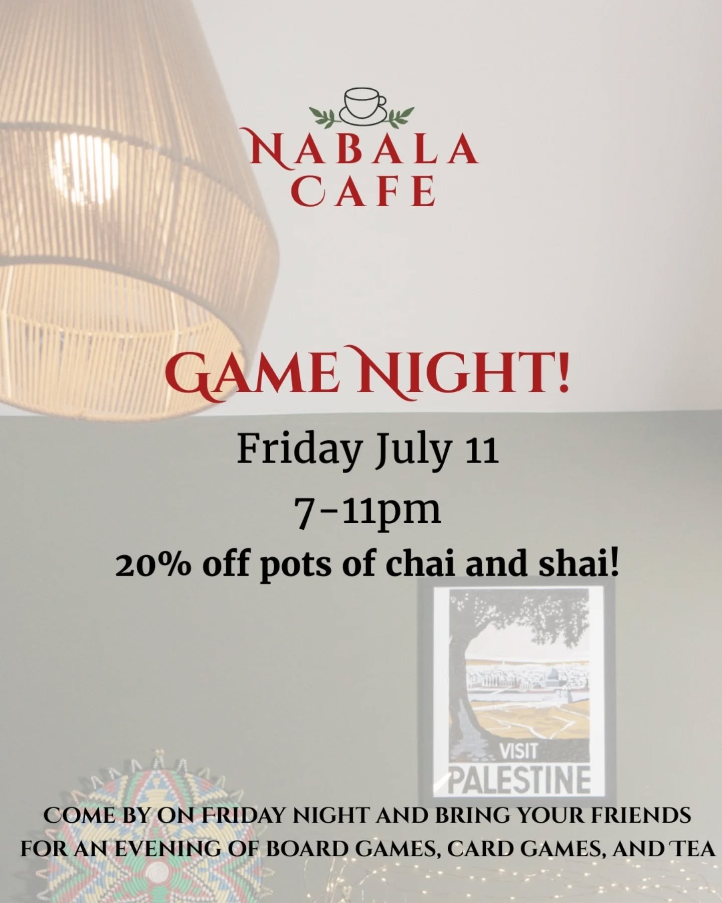 This Friday July 11 we’re having an open game night starting at 7pm!
Bring your friends and come check out our extensive board game, card game and puzzle collection, and get 20% off teapots all night!