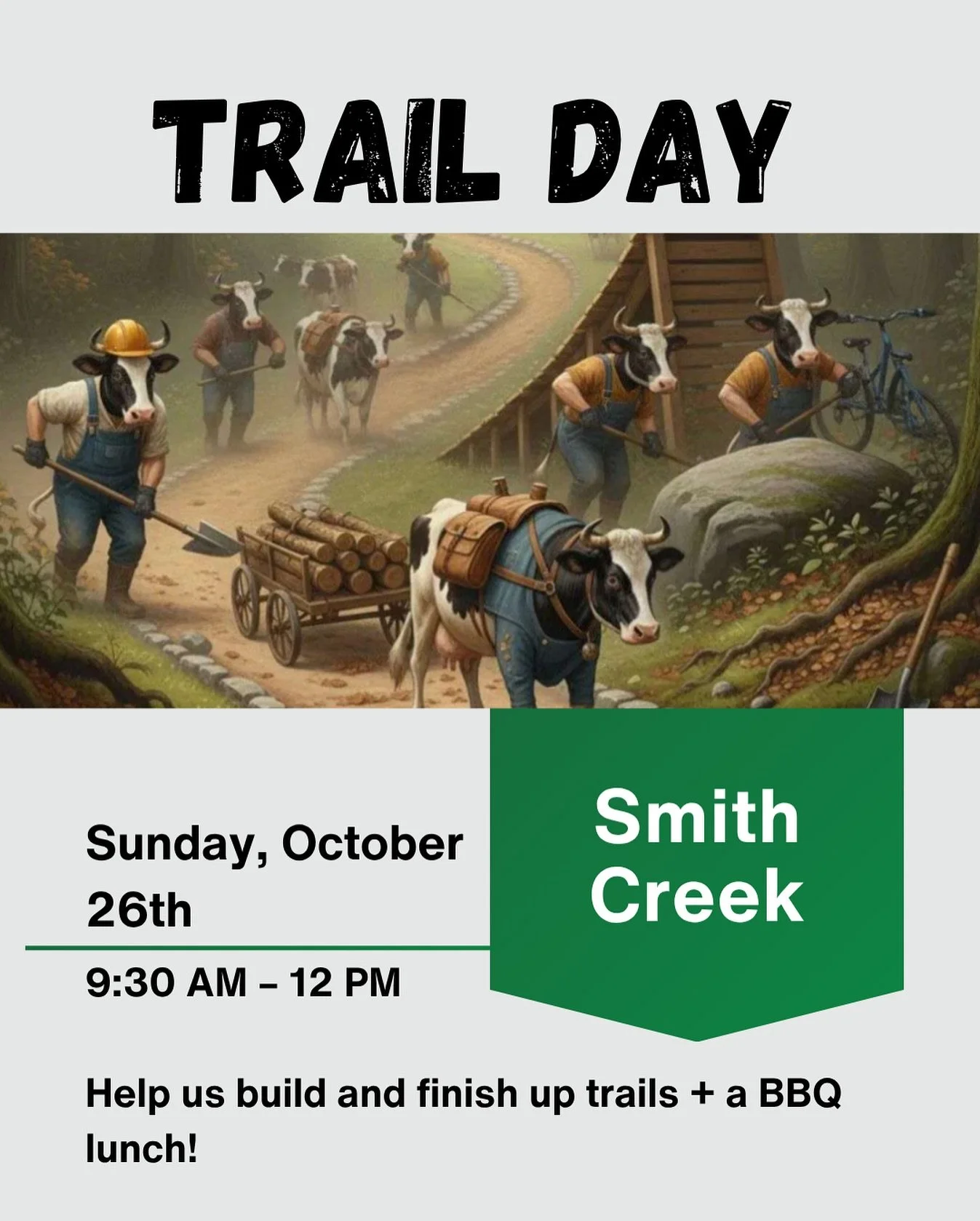 Next Sunday, October 26th join us at Smith Creek for a trail day and a barbecue! 

Register to volunteer by clicking the link in our bio! 🔗 🚵&zwj;♀️