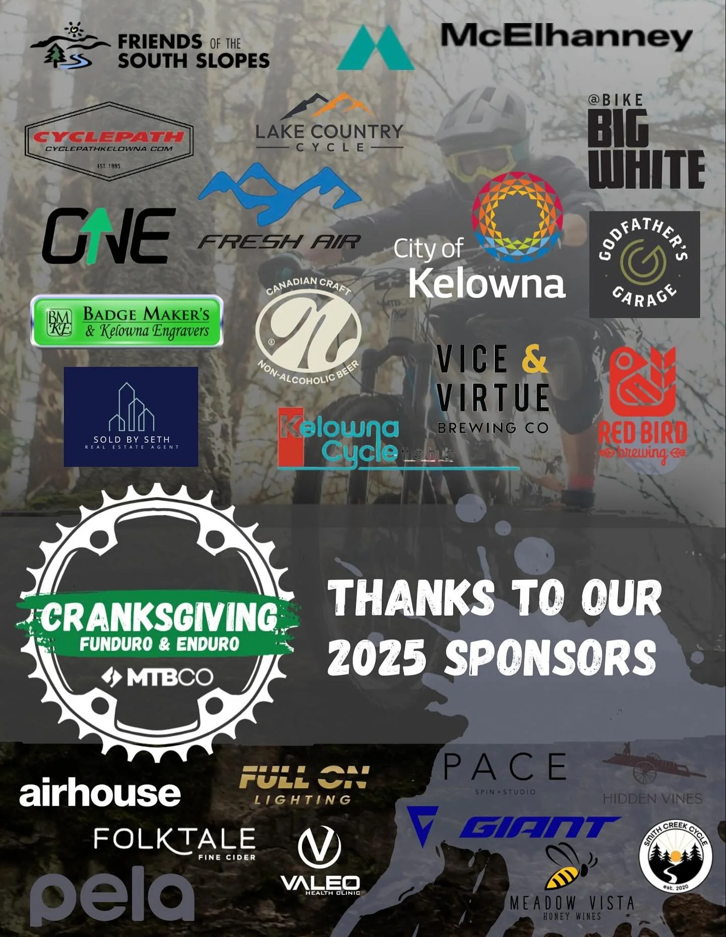 We&rsquo;re endlessly grateful for the amazing sponsors who helped make Cranksgiving 2025 possible! 🙏

This 100% volunteer-run, grassroots event thrives because of the businesses and organizations that believe in our local riding community. 💚

Than