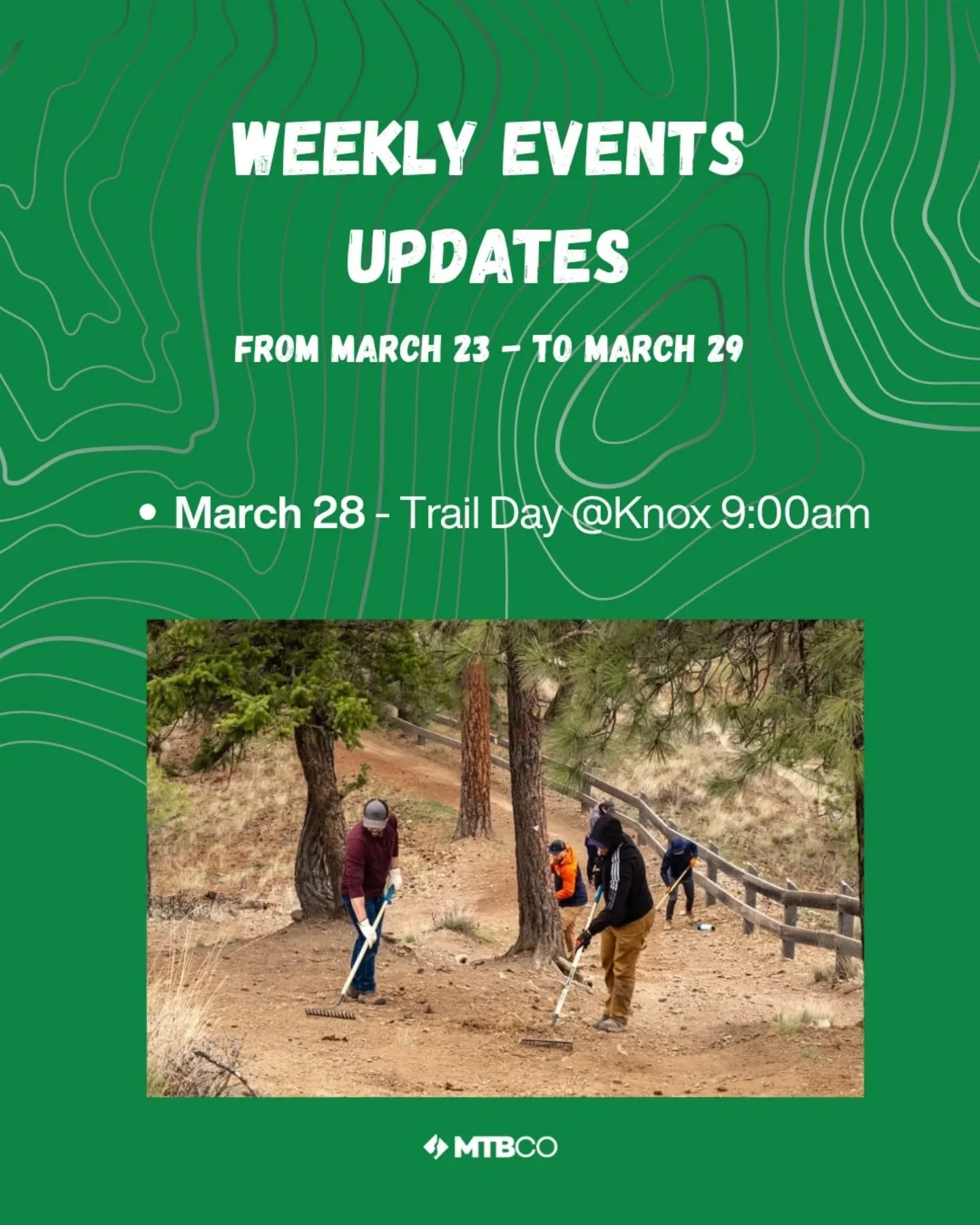 Our calendar might look a little quieter this week, but we&rsquo;re saving all our energy for a big one at the end!

​Join us this Saturday, March 28th, for our Trail Day at Knox Mountain. We&rsquo;re meeting at 9:00 am to give some much-needed love 