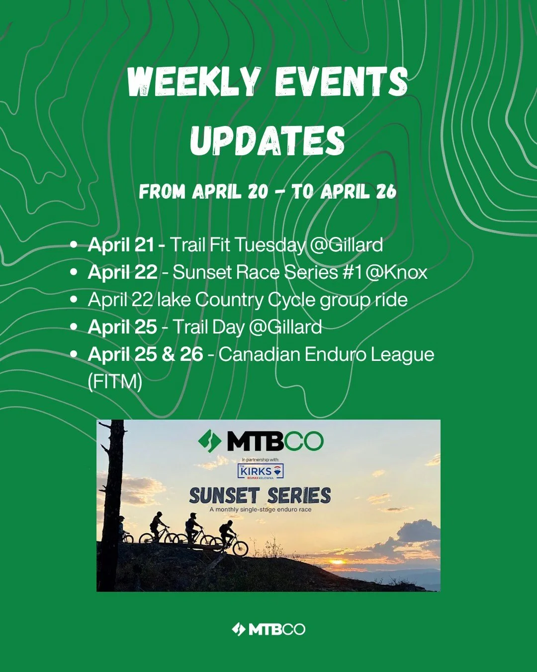 This week is looking absolutely massive! 🏔️🚀 We have everything from trail maintenance to the start of race season and national-level enduro events.

Here is your hit list for April 20 &ndash; April 26:

April 21 | Trail Fit Tuesday @ Gillard: Help