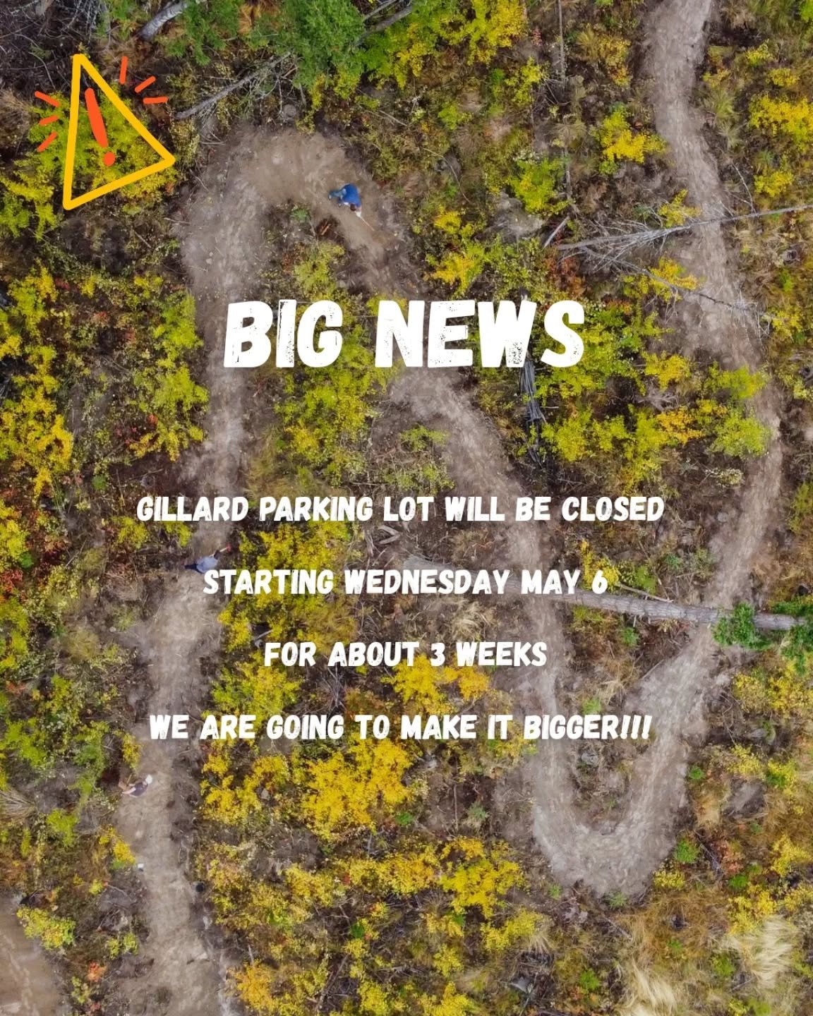 A better Gillard is coming! 🏗️🌲

​Big things are happening at the base of Gillard! We are officially breaking ground on a brand-new parking lot.

​To get the work done safely and efficiently, the main parking area will be CLOSED starting this Wedne