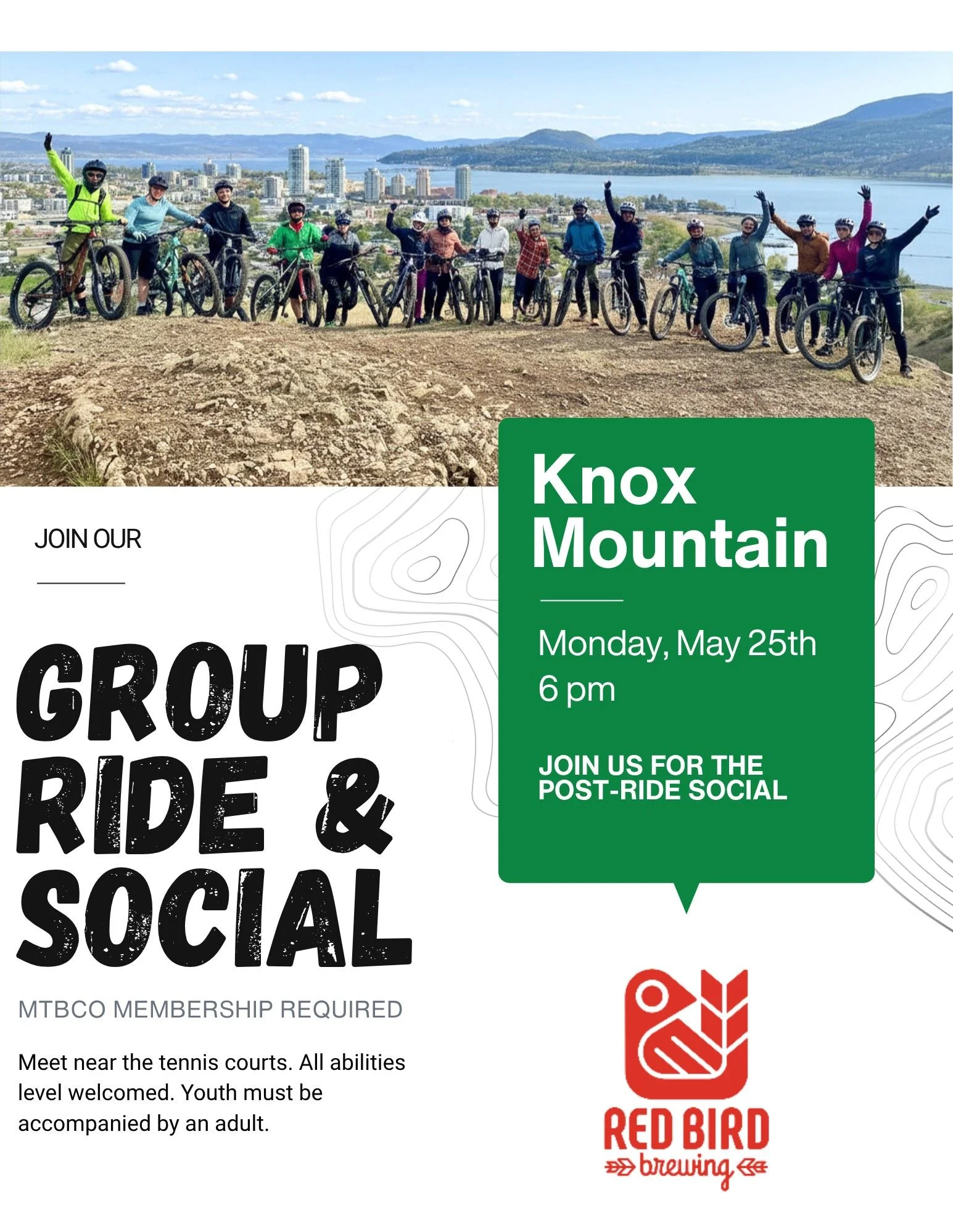 Round two at Knox is locked in! ⛰️🍻

Get ready for our second official group ride of the season! We are heading back to Knox Mountain this Monday, May 25th, for another evening of good times and prime community laps.

Whether you&rsquo;re a seasoned