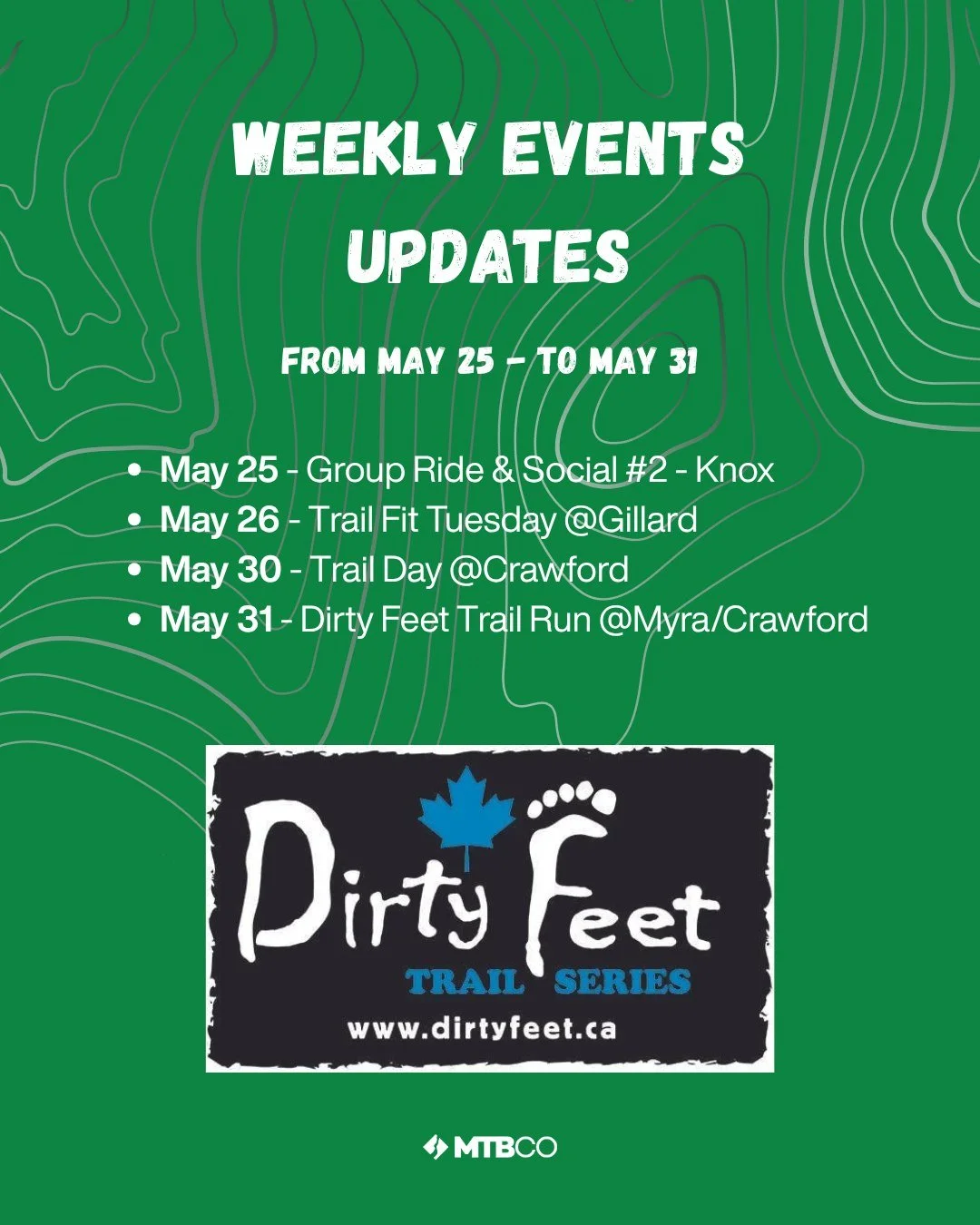 Your late-May trail calendar is officially locked in. 🗓️🌲

The weather is absolutely perfect, and we have a massive week lined up for the Central Okanagan community. From social laps to giving back to the dirt, there are plenty of ways to get invol