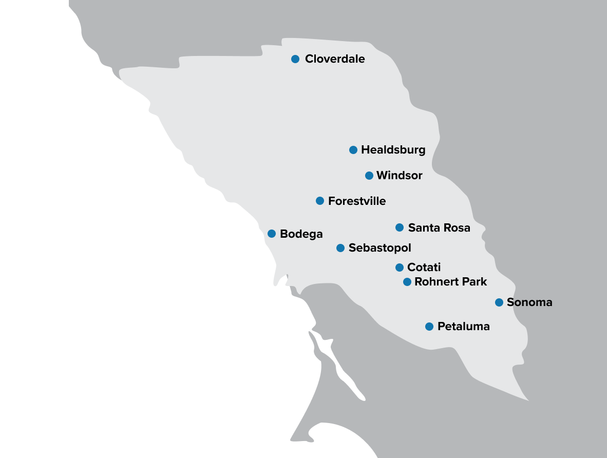 Taylor Energy service area map showing the outline of Sonoma County