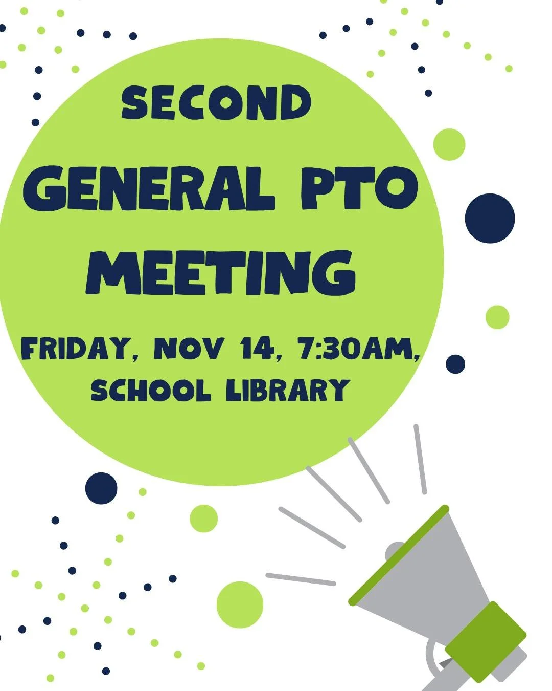 Save the Date! ✍📅

We have our Second General PTO Meeting coming up next Friday, November 14th in the school library right after school drop-off at 7:30am. Come say hi and hear what we've been up to, what we plan to do and share some feedback with u