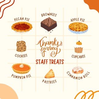 Every year, families at Carter donate treats for our teachers and staff to take home to enjoy for Thanksgiving! Please check out our sign up sheet below or consider donating monetarily for the PTO to directly purchase staff treats 🦃🍂🎃

Treats may 