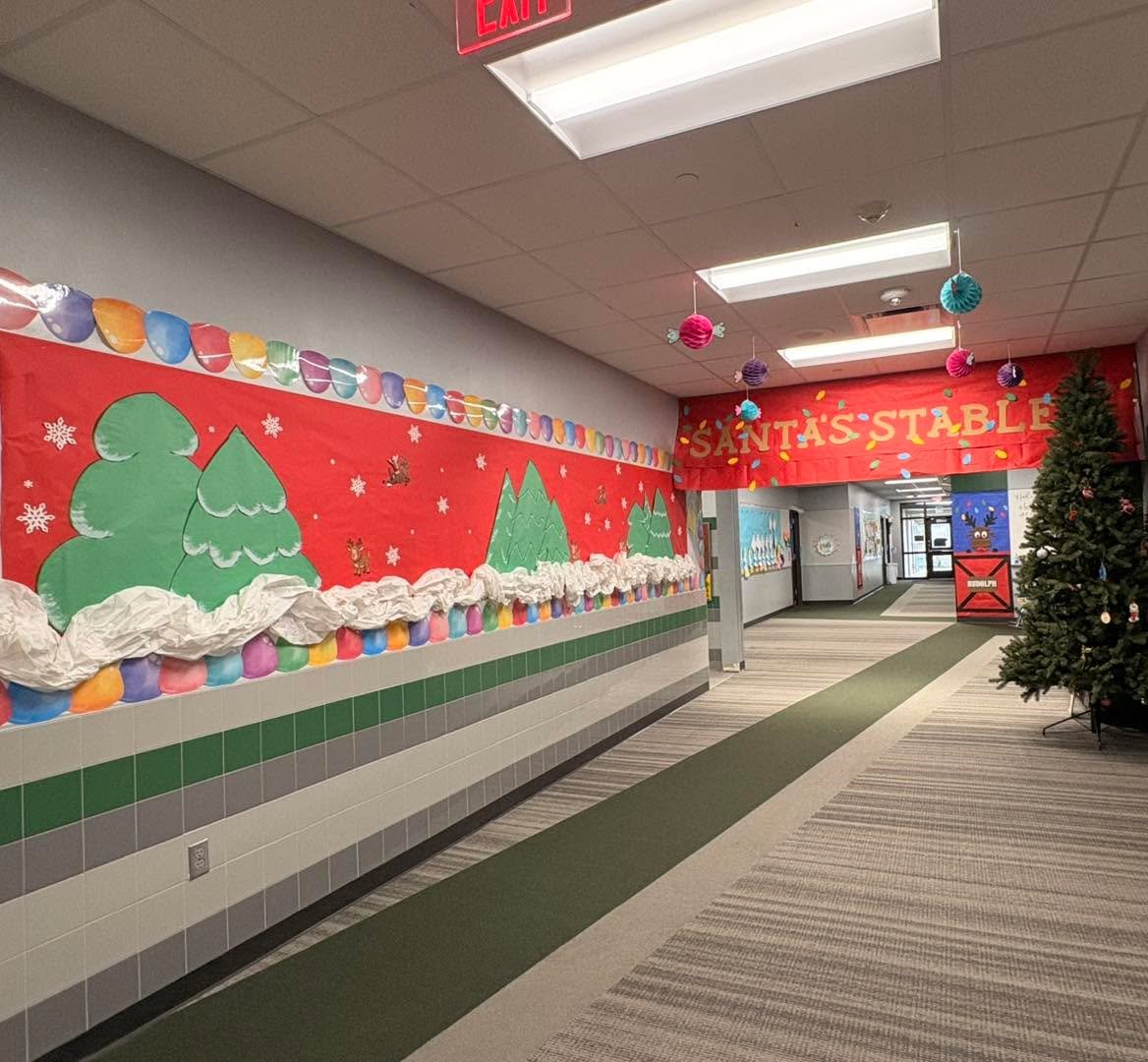 The 2nd Grade Hallway is officially more festive than Santa&rsquo;s workshop and is shining a little brighter this season!💡🔴 
The halls are 70% education, 30% holiday decorations, and 100% chaotic good. If you hear jingling&hellip;.no you didn&rsqu