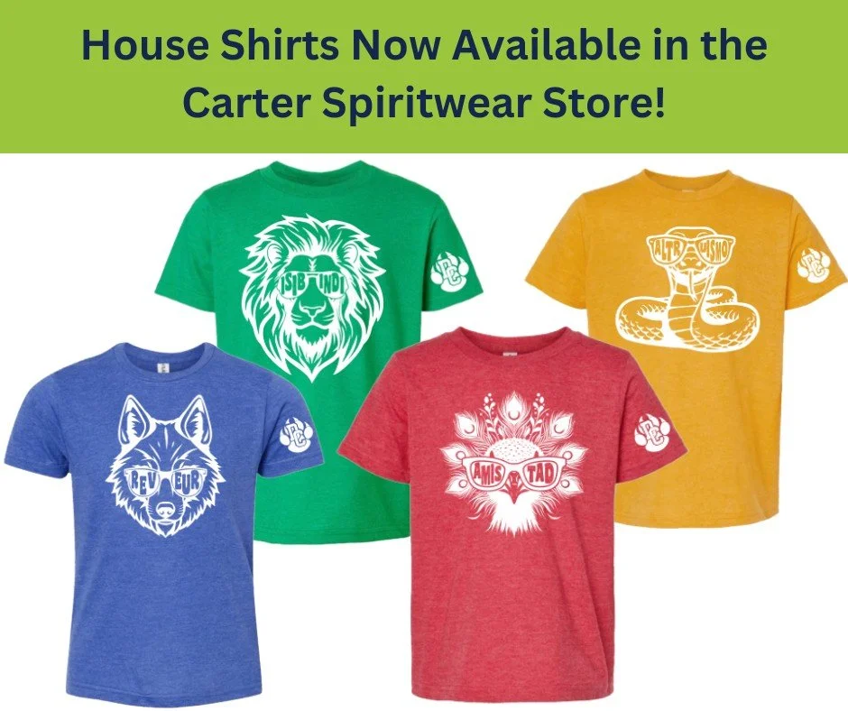 Just a reminder that the Carter Spiritwear Store is open all school year! With House Spirit Day behind us and all the new students placed into their new houses, get our newly designed house shirts and show your pride!! 💙💚❤💛

Spiritwear Store Link 