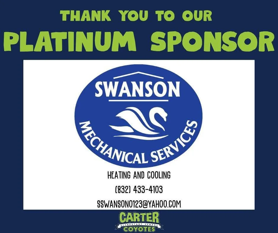We wanted to give a massive THANK YOU and shout out to our Platinum Corporate Sponsor, Swanson Mechanical Services LLC, for their awesome support of Carter and the PTO! 💙💚💙💚

This Carter Elementary family-owned business is known for their reliabl