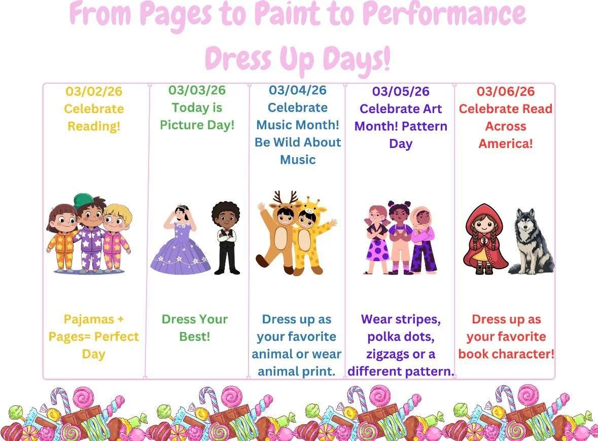 We have some dress up days next week to participate in Read Across America! We can't wait to see all the cute outfits to celebrate literacy!👕👚📚🐻

Don't forget Carter's Read-A-Thon starts on the 26th! If you haven't already, register your reader h