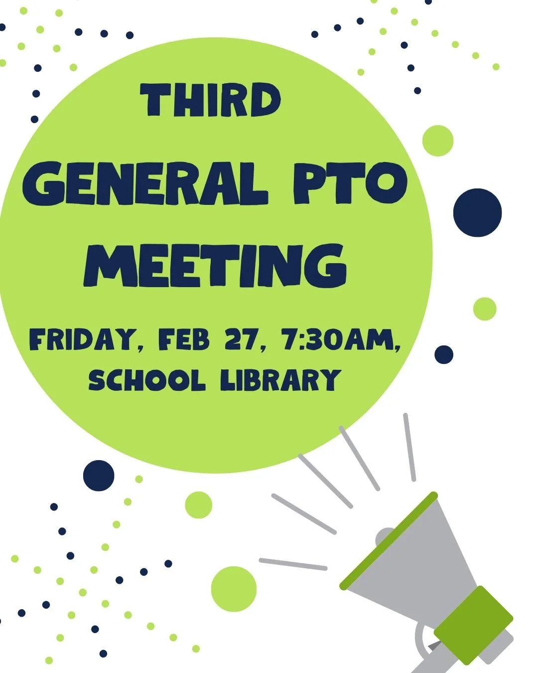 We have our Third General PTO Meeting this Friday the school library right after school drop-off at 7:30am. Please join us, we would love your input and participation! 

If you can't make it in person, we will post a video of the meeting afterward al