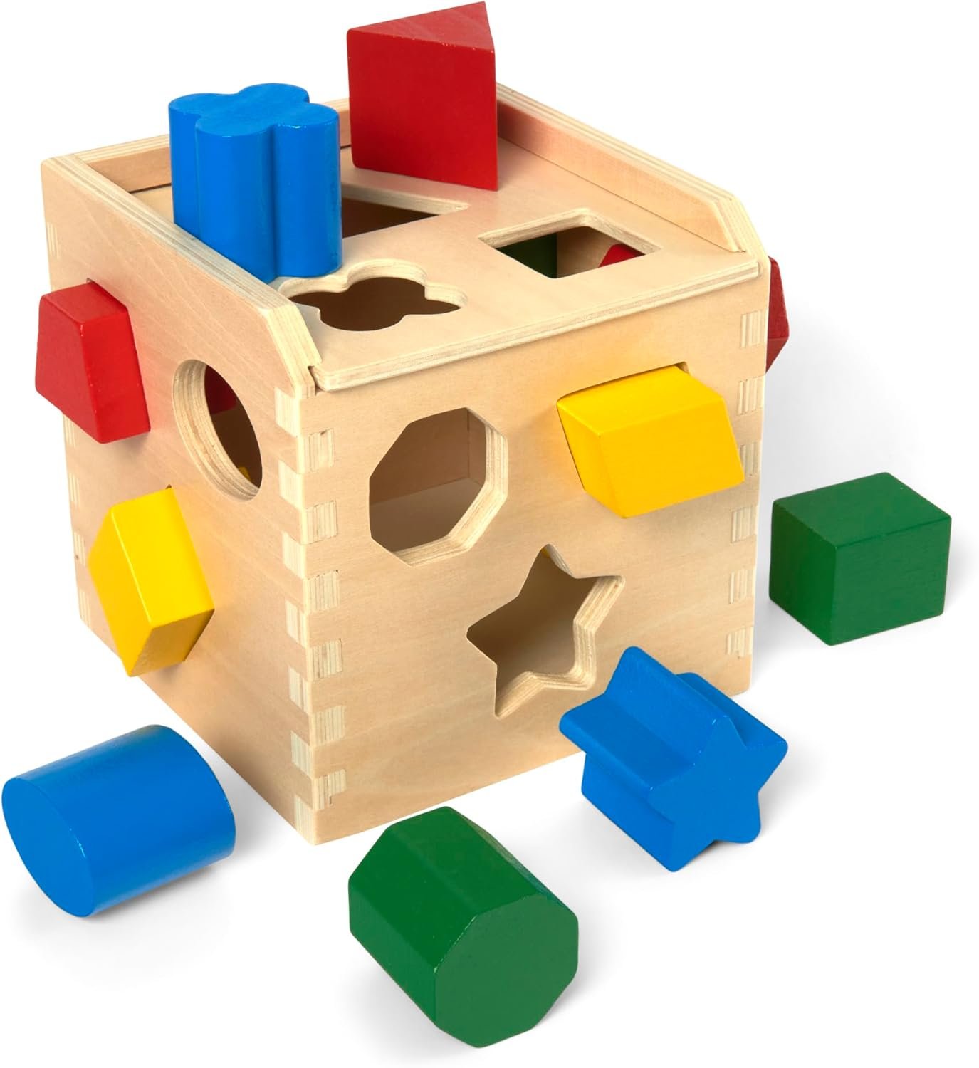 Shape Sorting Cube: Sturdy wooden toy, problem solving, motor skills and color/ shape recognition